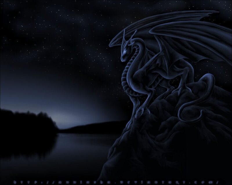 Black Dragon on Rock — Dramatic, Night