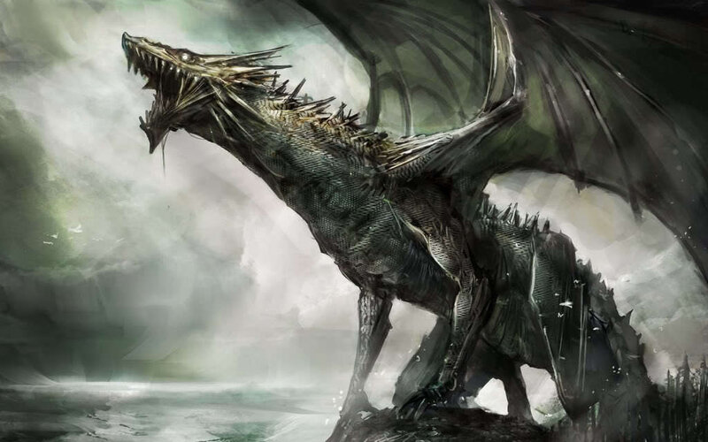 Black Dragon on Rock — Gray, Dramatic