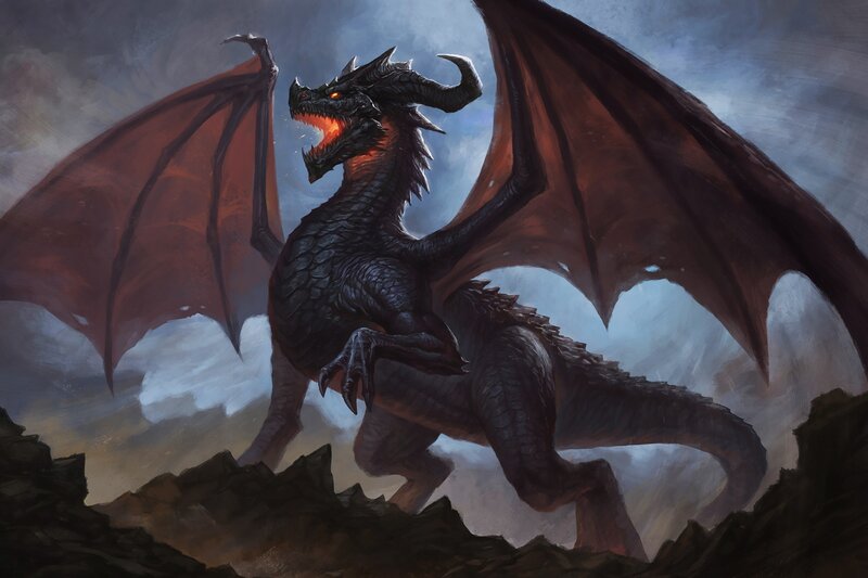 Black Dragon on Rocks — Dramatic