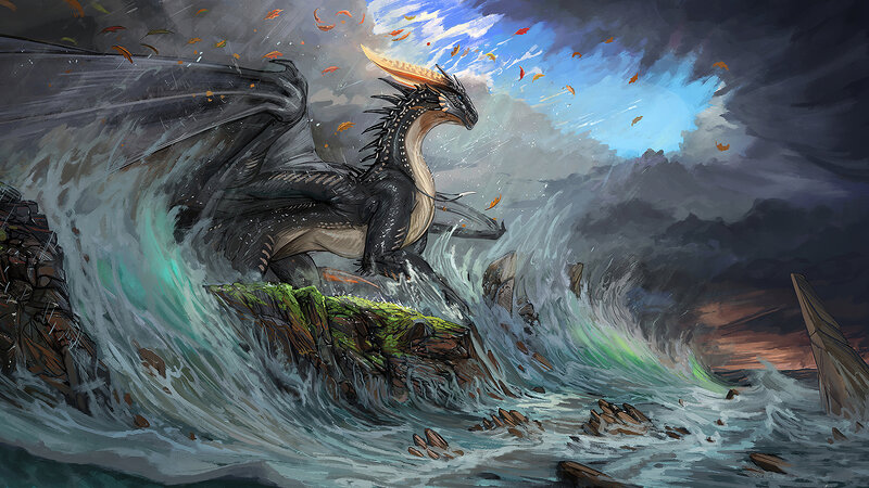 Black Dragon on Rocks — Gray