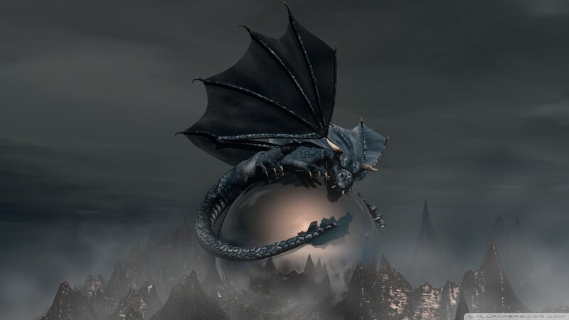 Black Dragon on Sphere — Gray