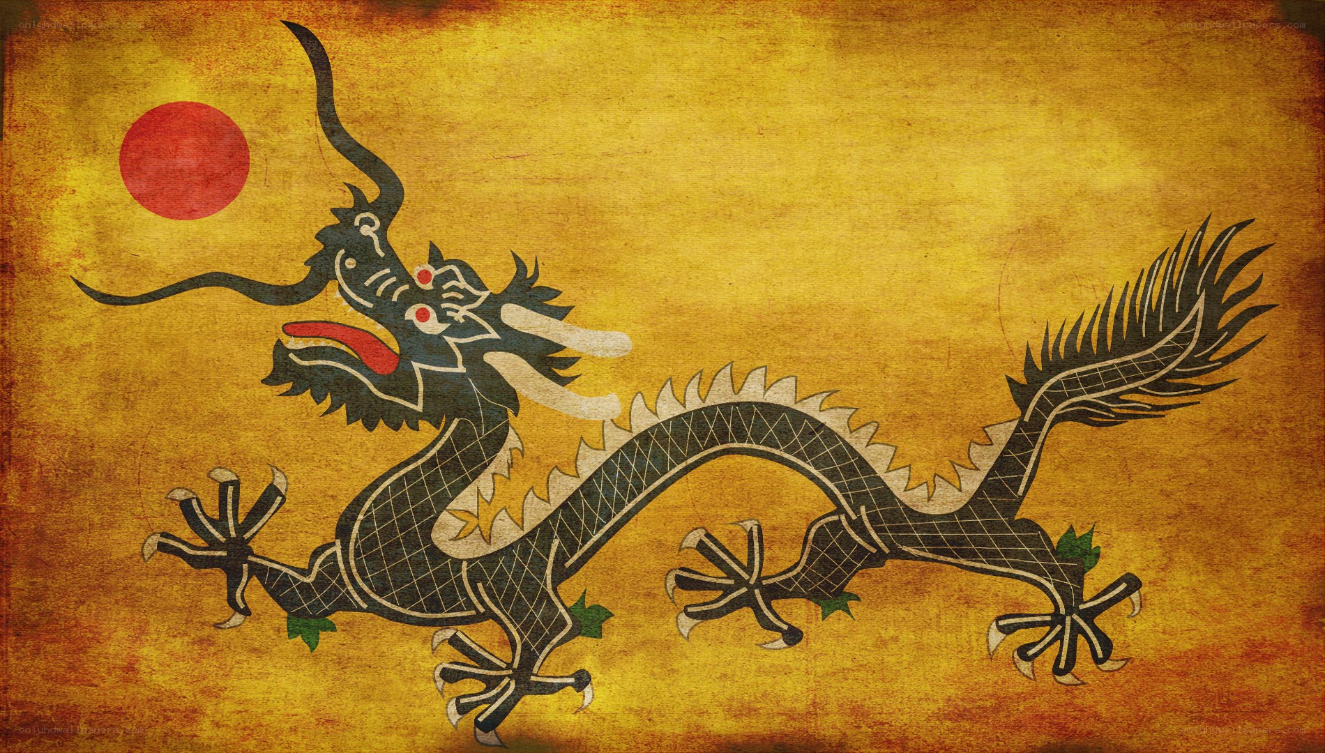 Black dragon on yellow background
