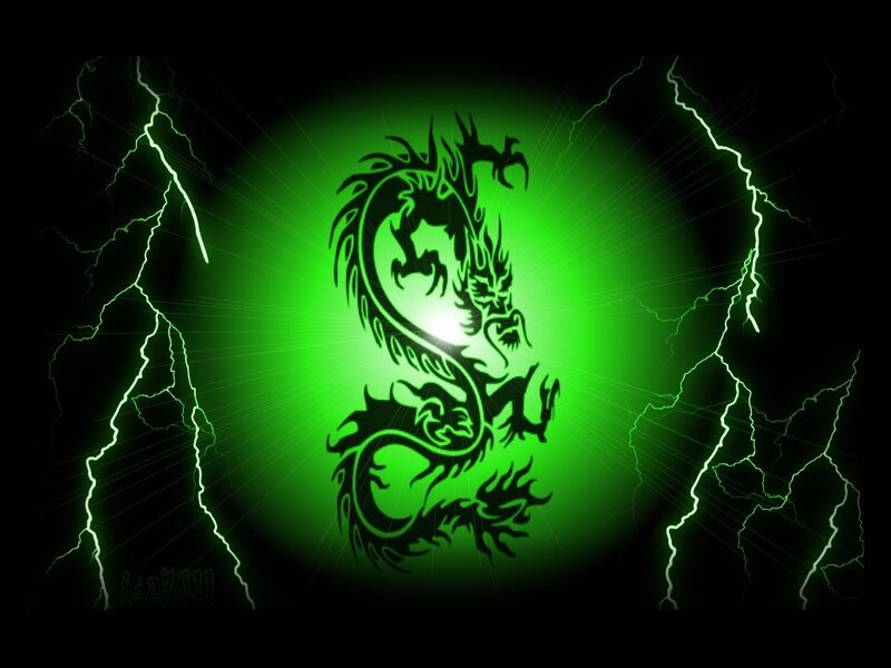 Black Dragon Silhouette — Green, Dramatic