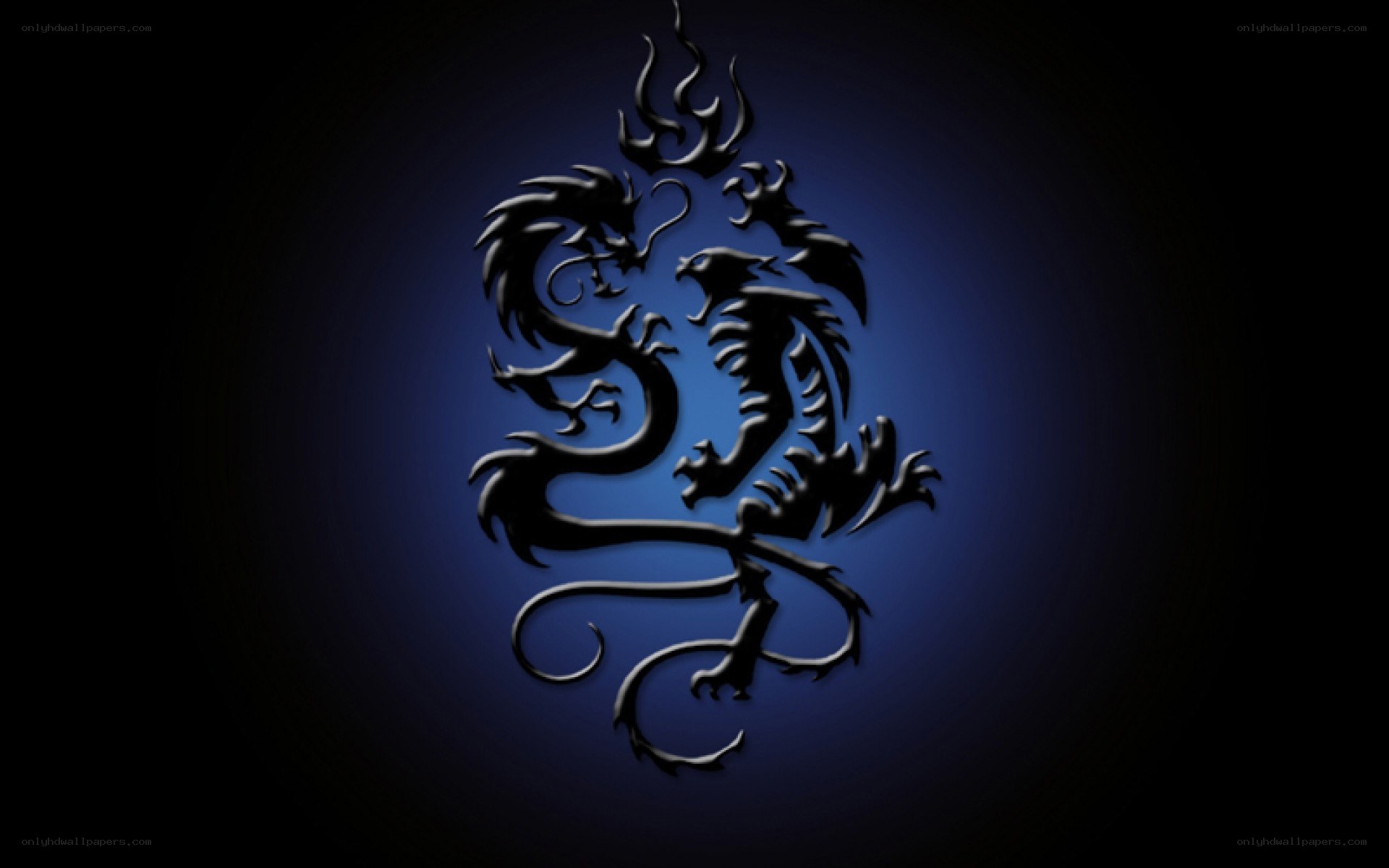 black dragon silhouette on blue
