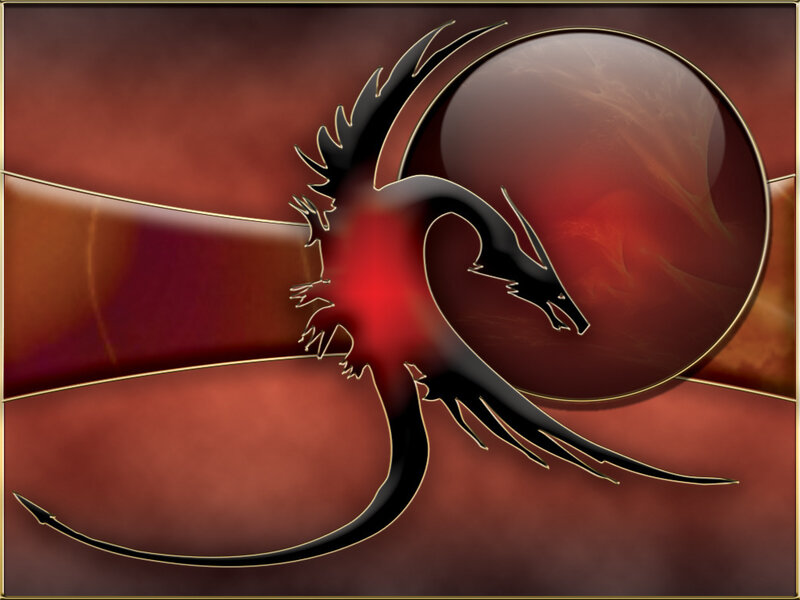 Black dragon silhouette on red background