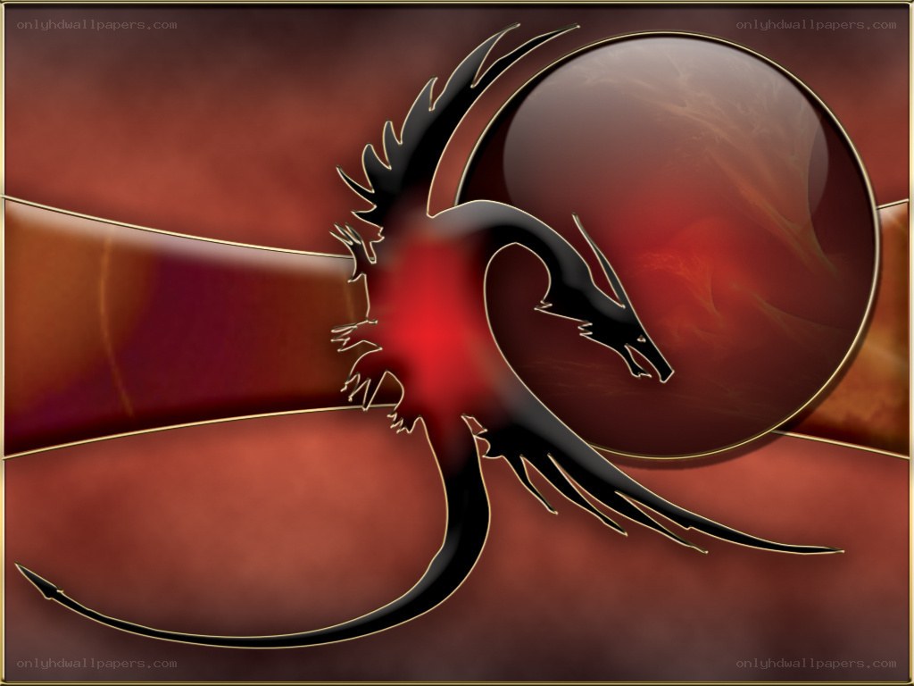 Black dragon silhouette on red background