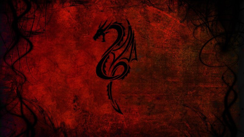 Black Dragon Silhouette — Red, Dark, Digital Art, Grunge Texture