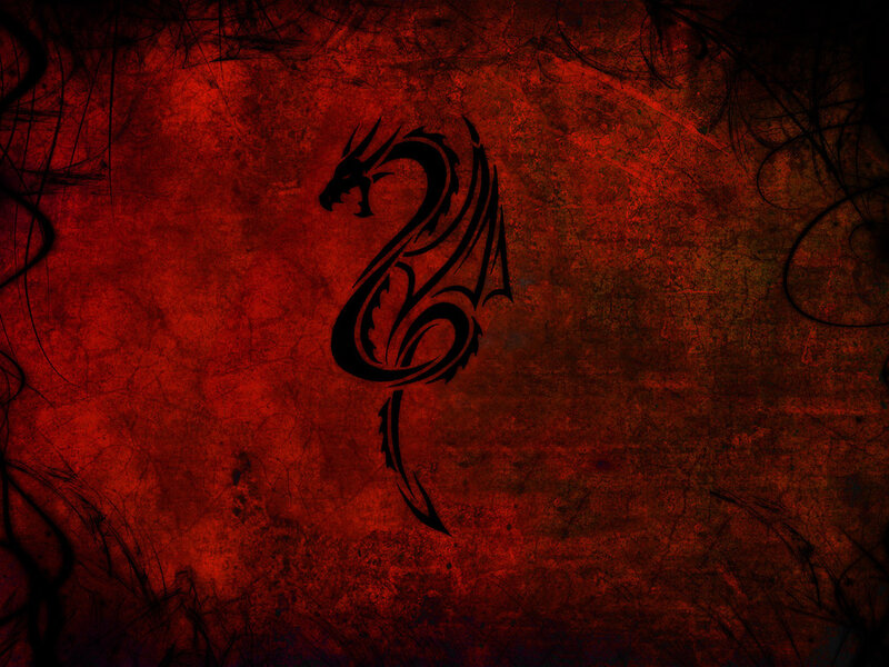 Black Dragon Silhouette — Red, Dark
