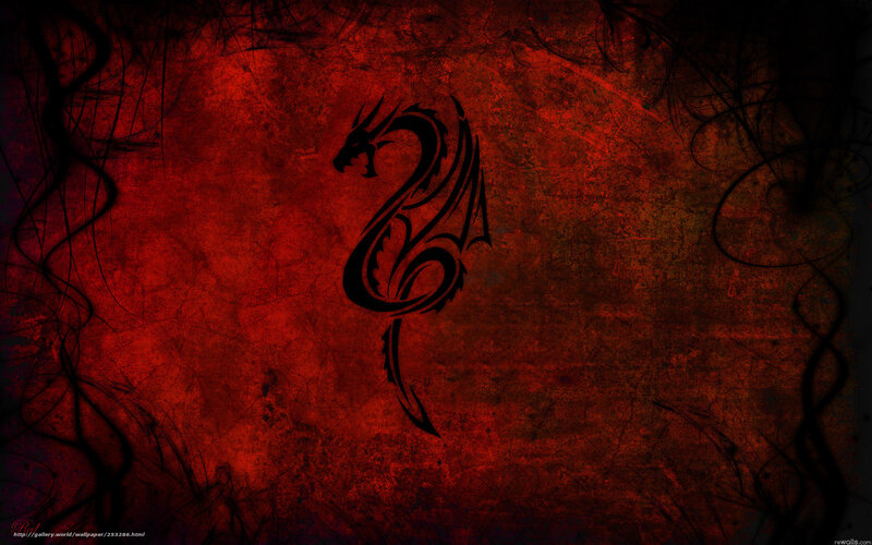 Black Dragon Silhouette — Red, Dramatic, Digital Art, Grunge Texture