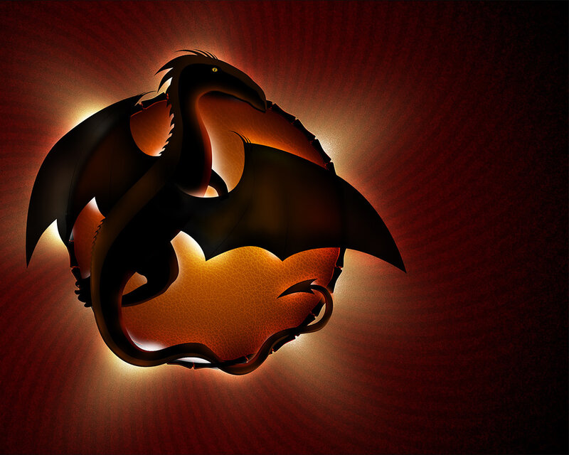 Black Dragon Silhouette — Red, Dramatic, Digital Art