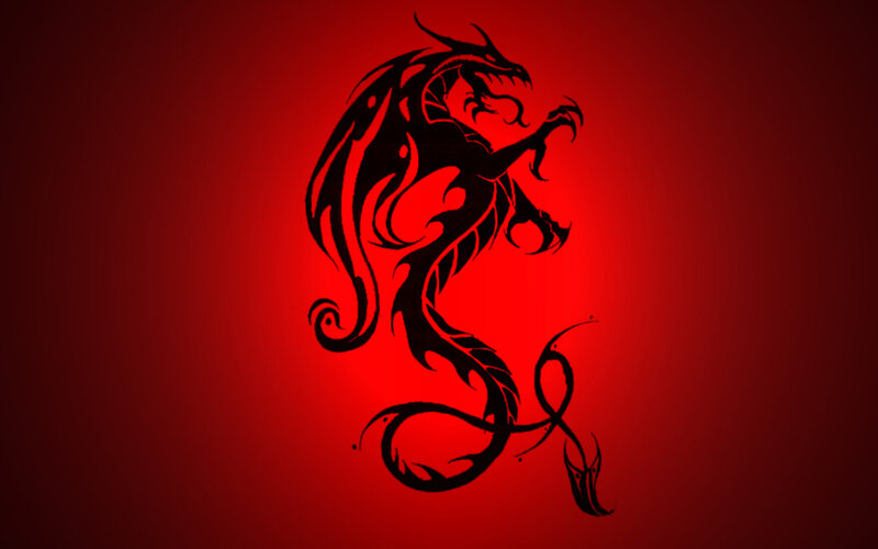 Black Dragon Silhouette — Red, Dramatic, Illustration