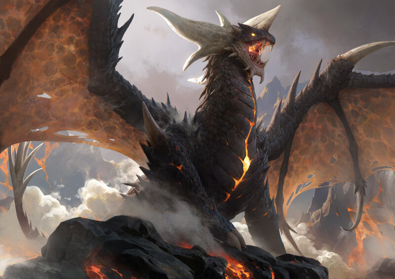 Black Dragon with Glowing Cracks — Dramatic