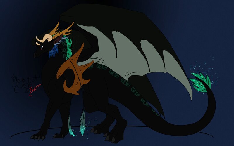 black dragon with glowing details