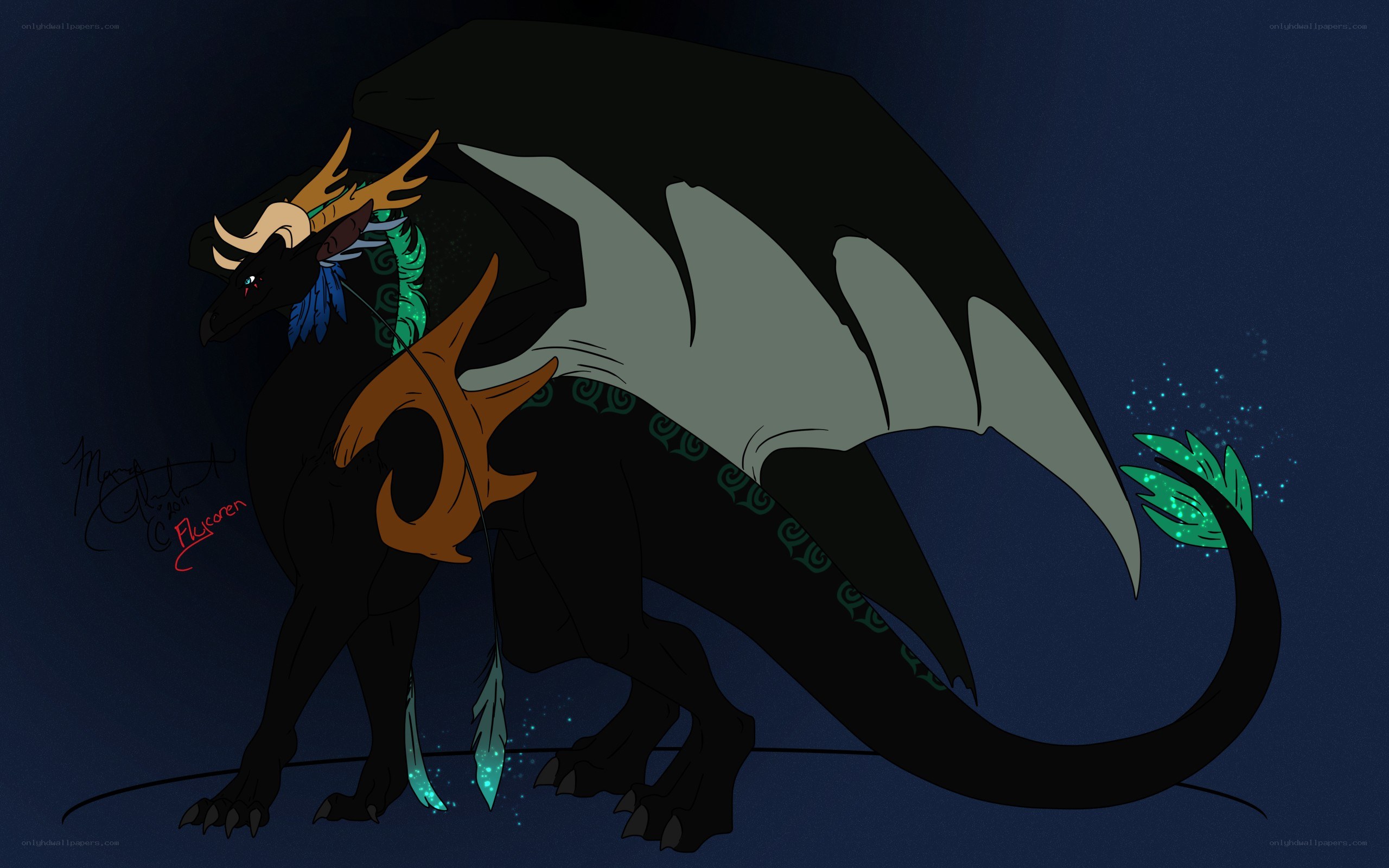 black dragon with glowing details