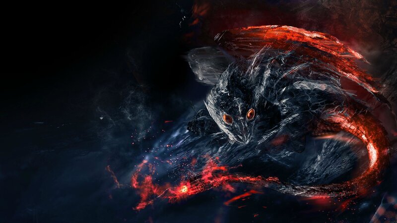 Black Dragon with Glowing Eyes — Dramatic