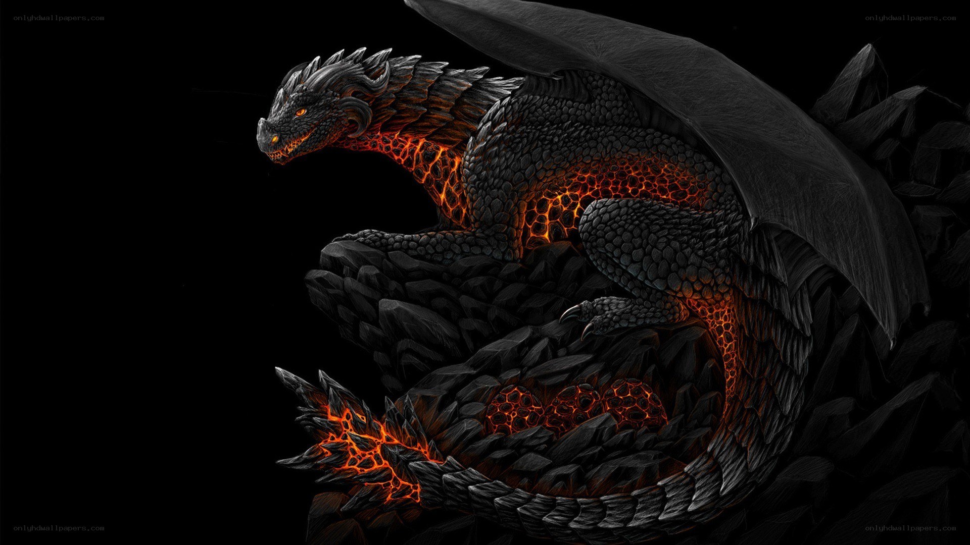 black dragon with glowing lava