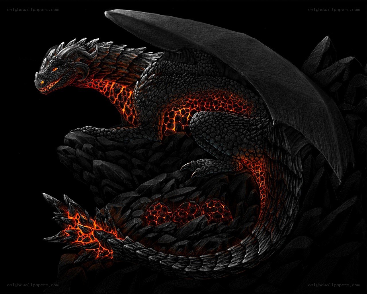 black dragon with glowing lava