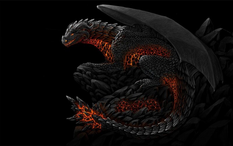 black dragon with glowing lava
