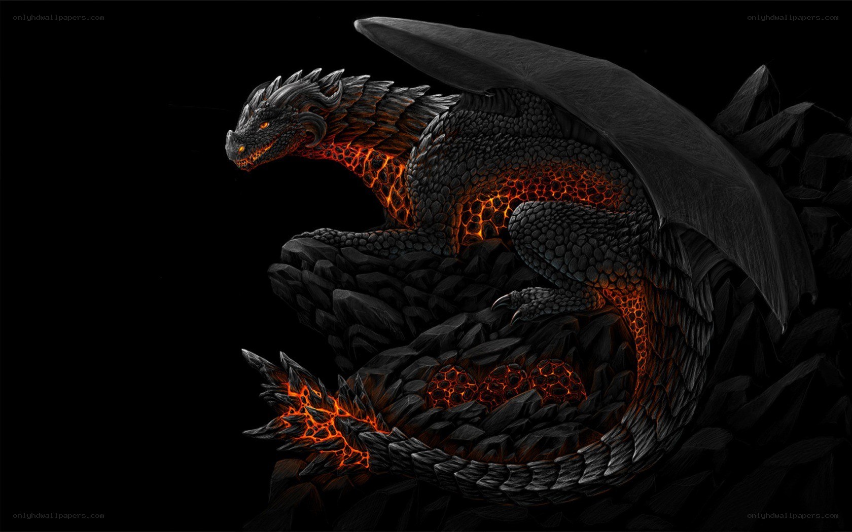 black dragon with glowing lava