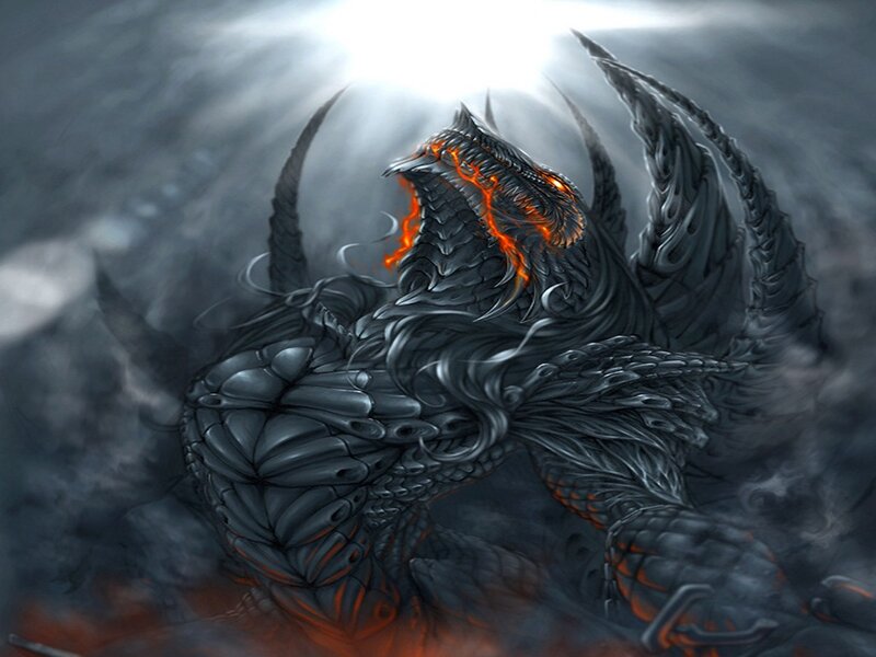 Black Dragon with Glowing Veins — Gray