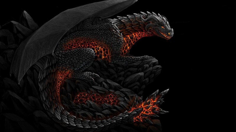 Black Dragon with Glowing Veins