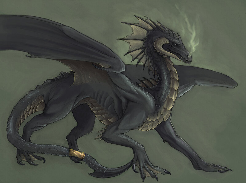 black dragon with golden accents