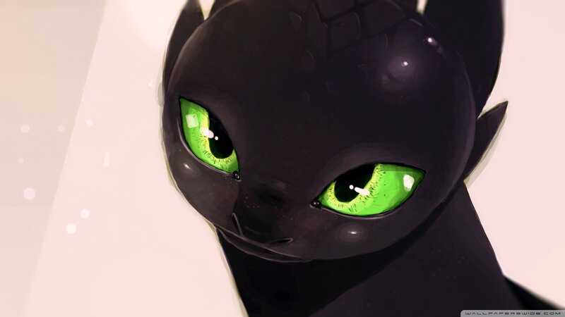 Black Dragon with Green Eyes — Calm, Digital Art