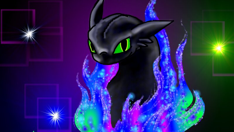 Black Dragon with Green Eyes — Purple