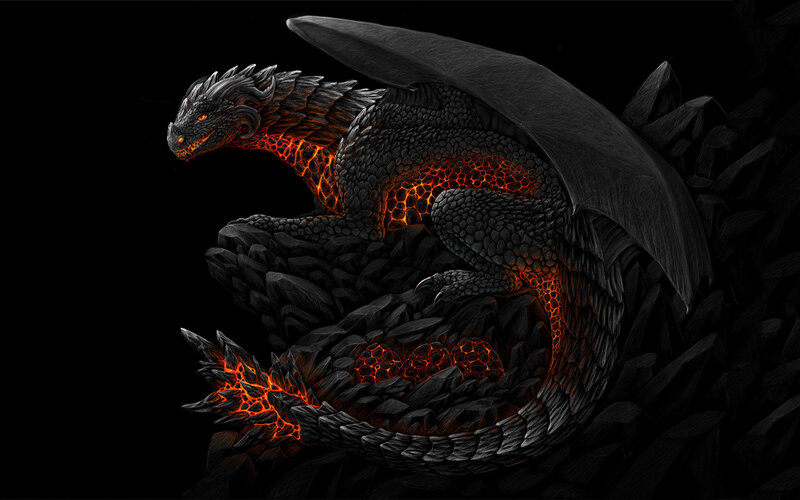 Black Dragon with Lava Glow — Dramatic, Night