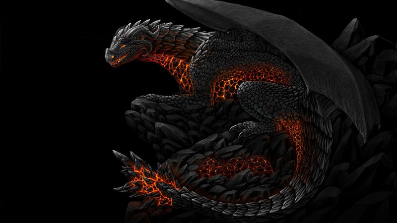 Black Dragon with Lava Glow — Dramatic