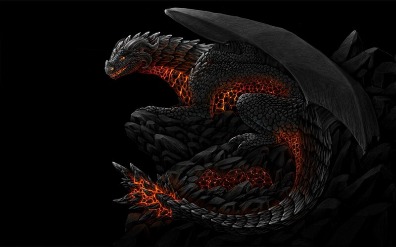 Black Dragon with Lava Glow