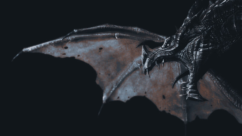 Black Dragon with Open Wings
