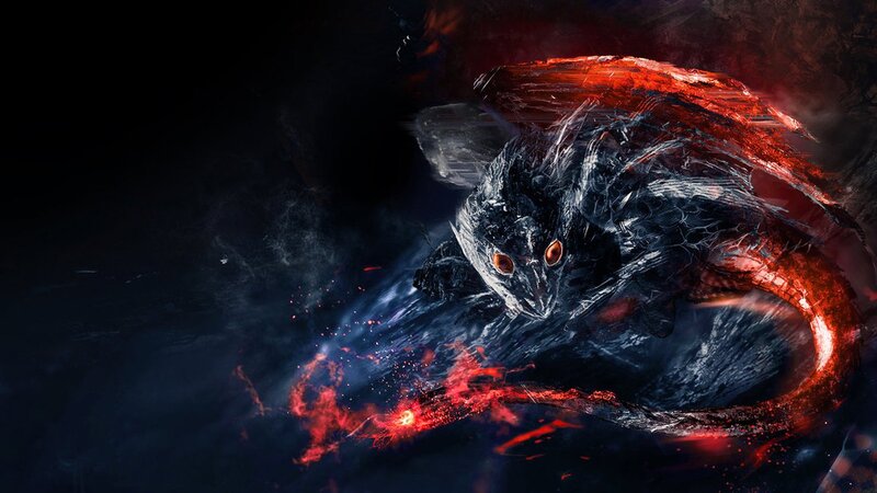 Black Dragon with Red Eyes — Dramatic, Night