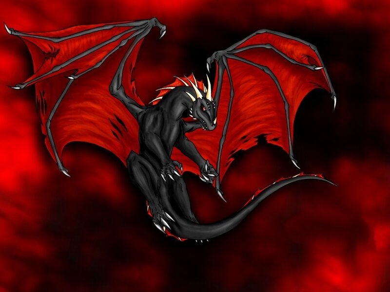 black dragon with red wings