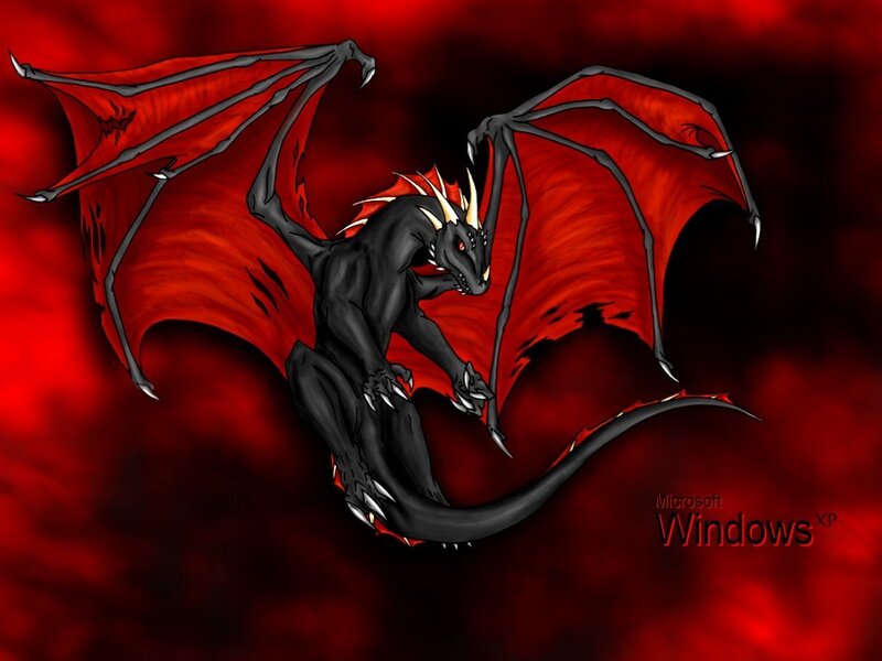 Black Dragon with Red Wings — Dramatic, Digital Art, Tail