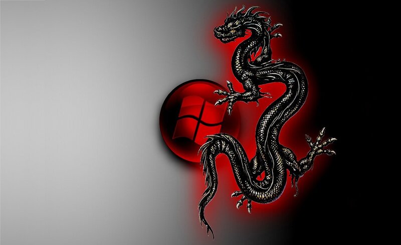 Black Dragon with Windows Logo — Dramatic