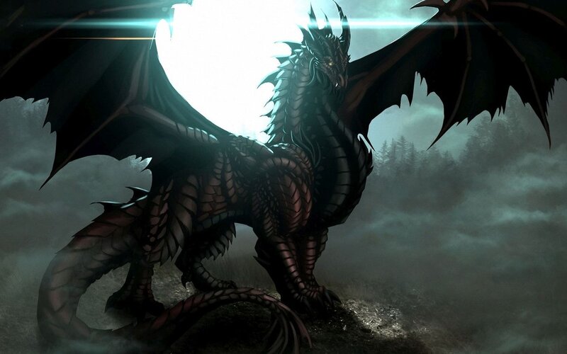 Black Dragon with Wings — Dramatic, Night, Digital Art