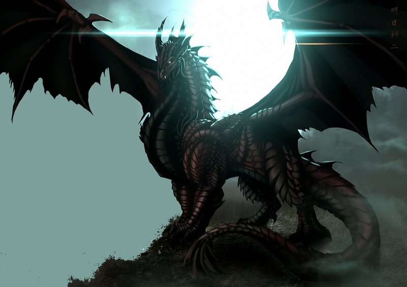 Black Dragon with Wings — Dramatic, Night