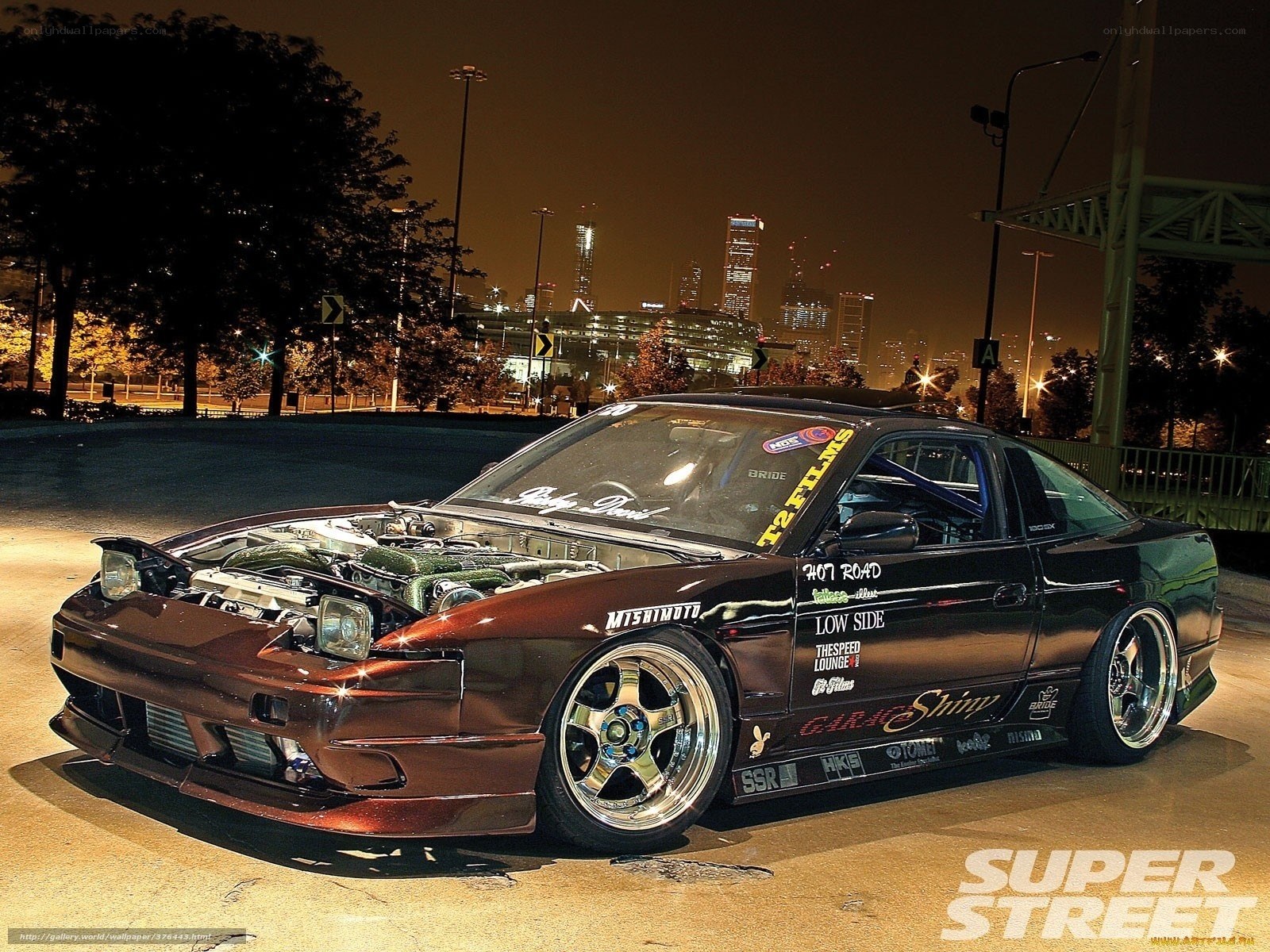 black drift car at night