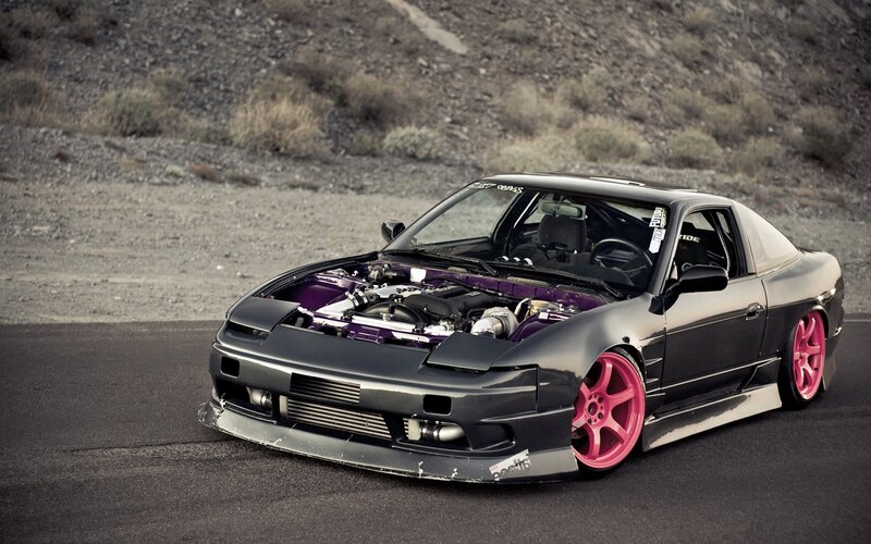 Black Drift Car — Dramatic, Afternoon, Photograph, Open Hood