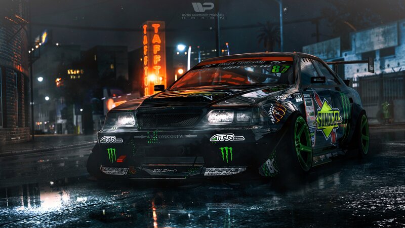 Black Drift Car — Dramatic, Night