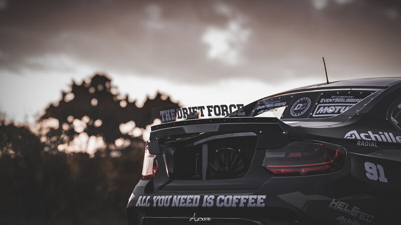 Black Drift Car — Dramatic, Sunset, Photograph