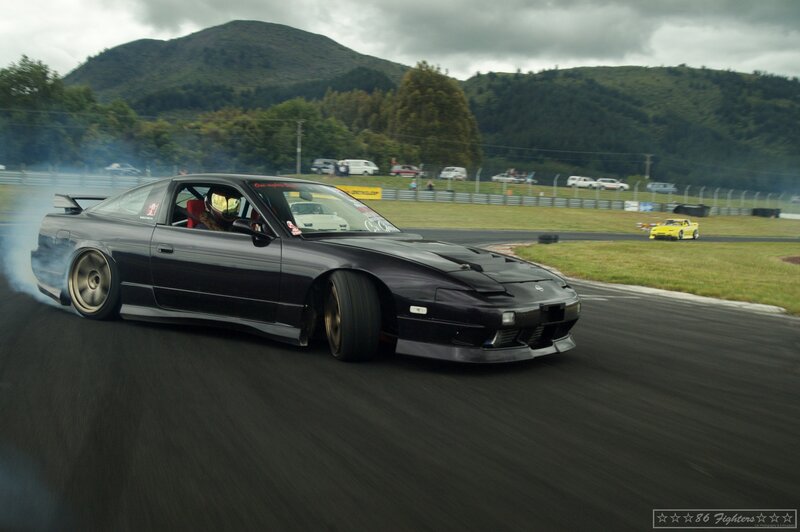 Black Drift Car — Dynamic, Afternoon, Photograph, Driver, Smoke, Race Track, Mountains
