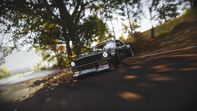 Black Drift Car — Dynamic, Autumn