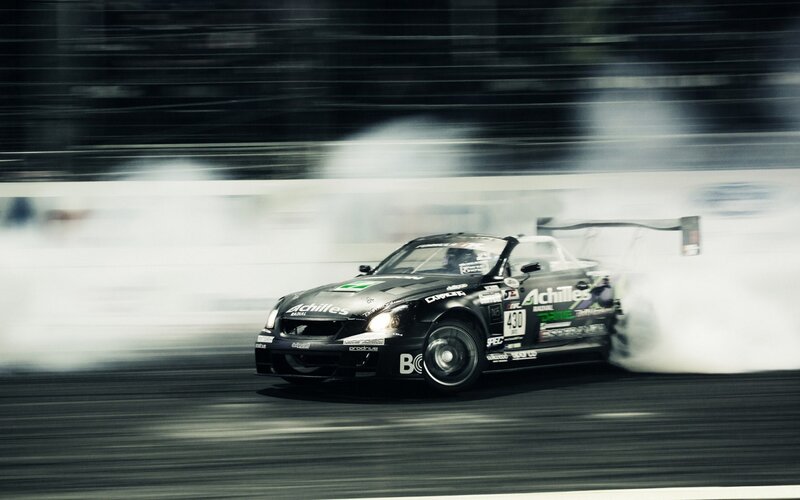 Black Drift Car — Dynamic, Photograph, Smoke, Race Track, Driver