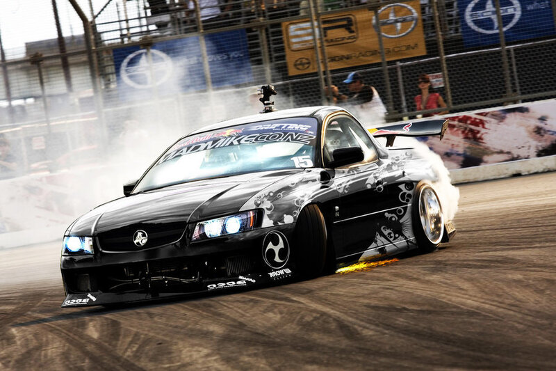Black drift car on track