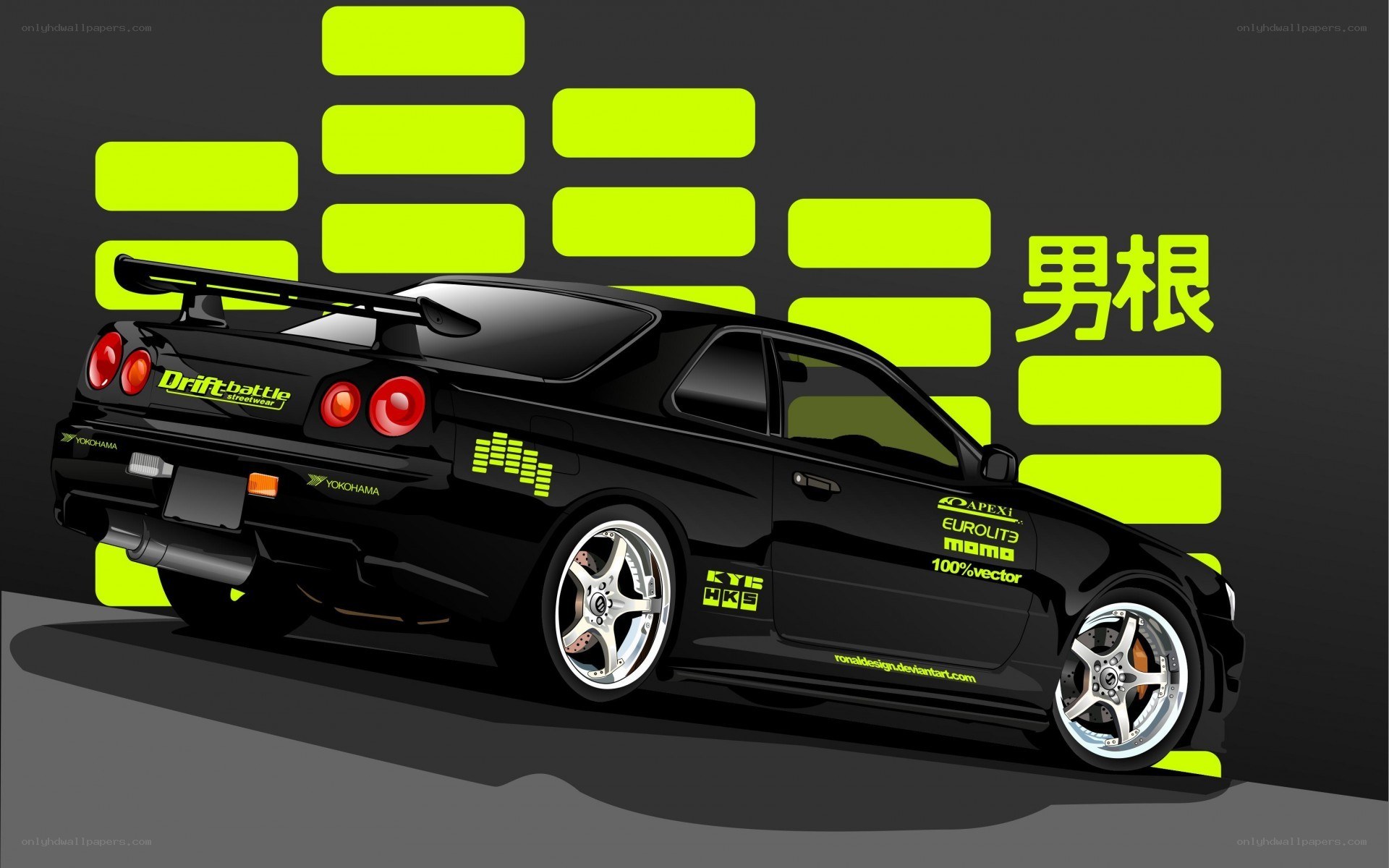 black drift car with neon graphics