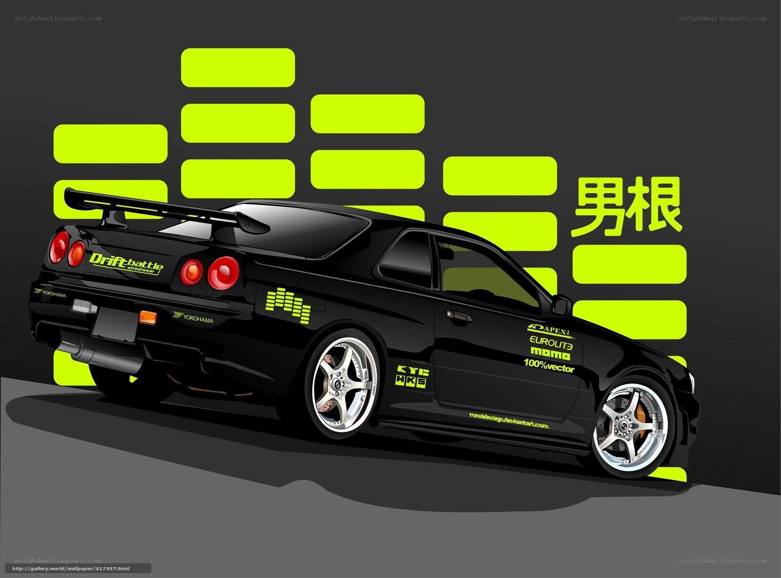 Black drift car with neon graphics