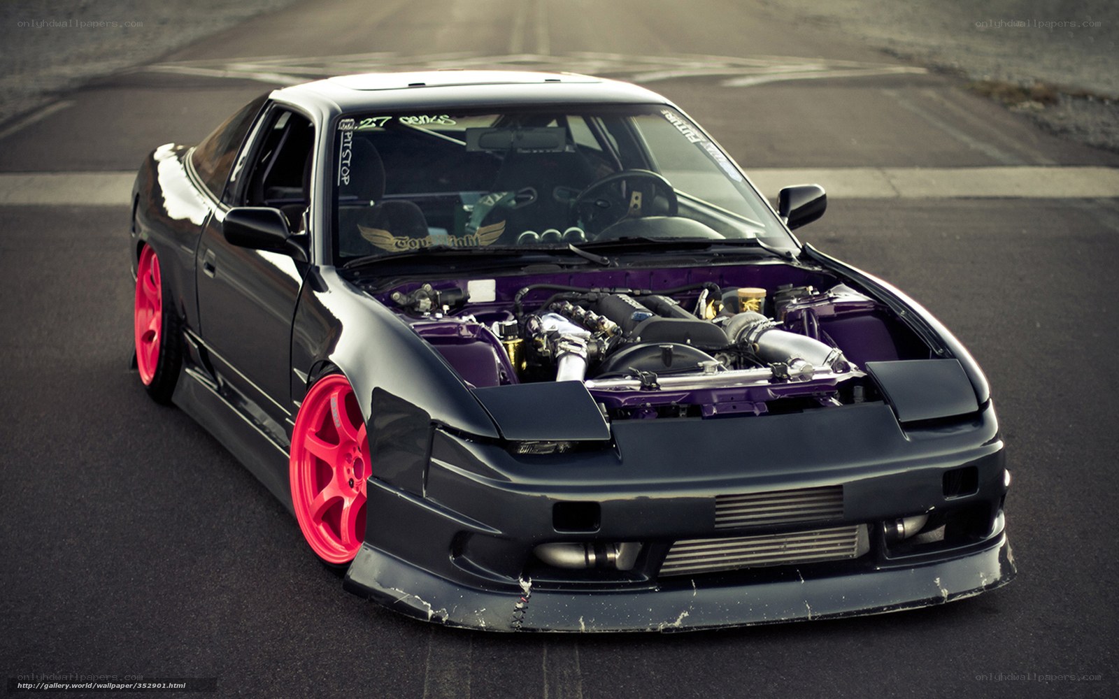 black drift car with purple engine