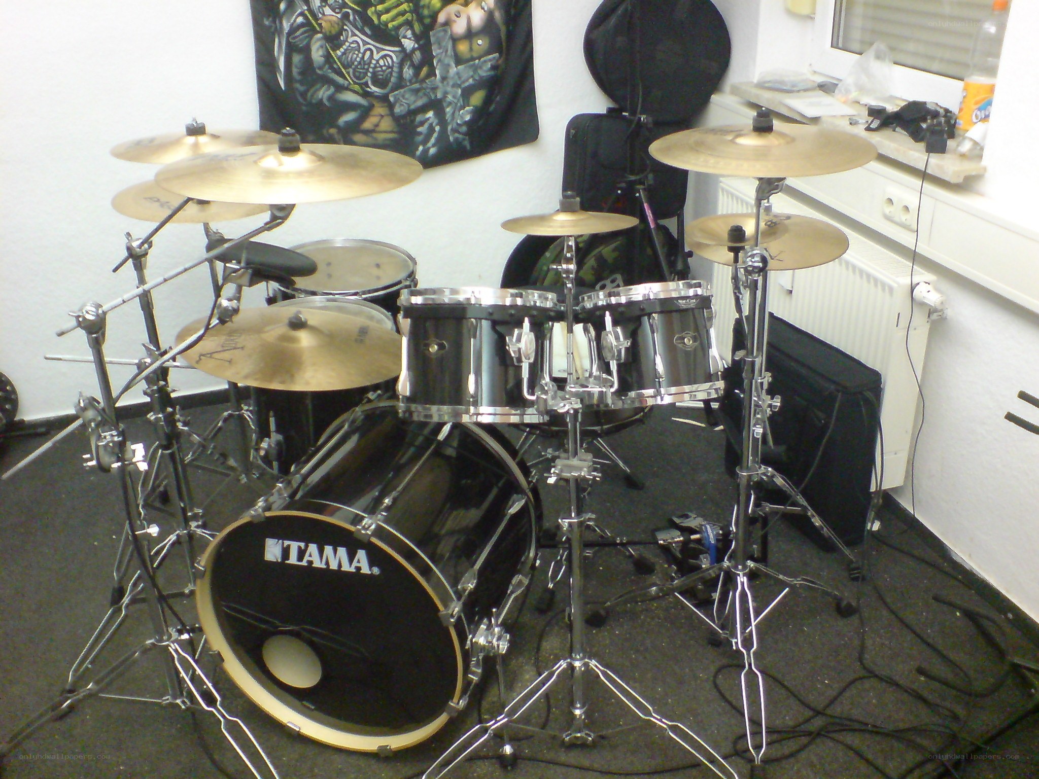 black drum set in a room